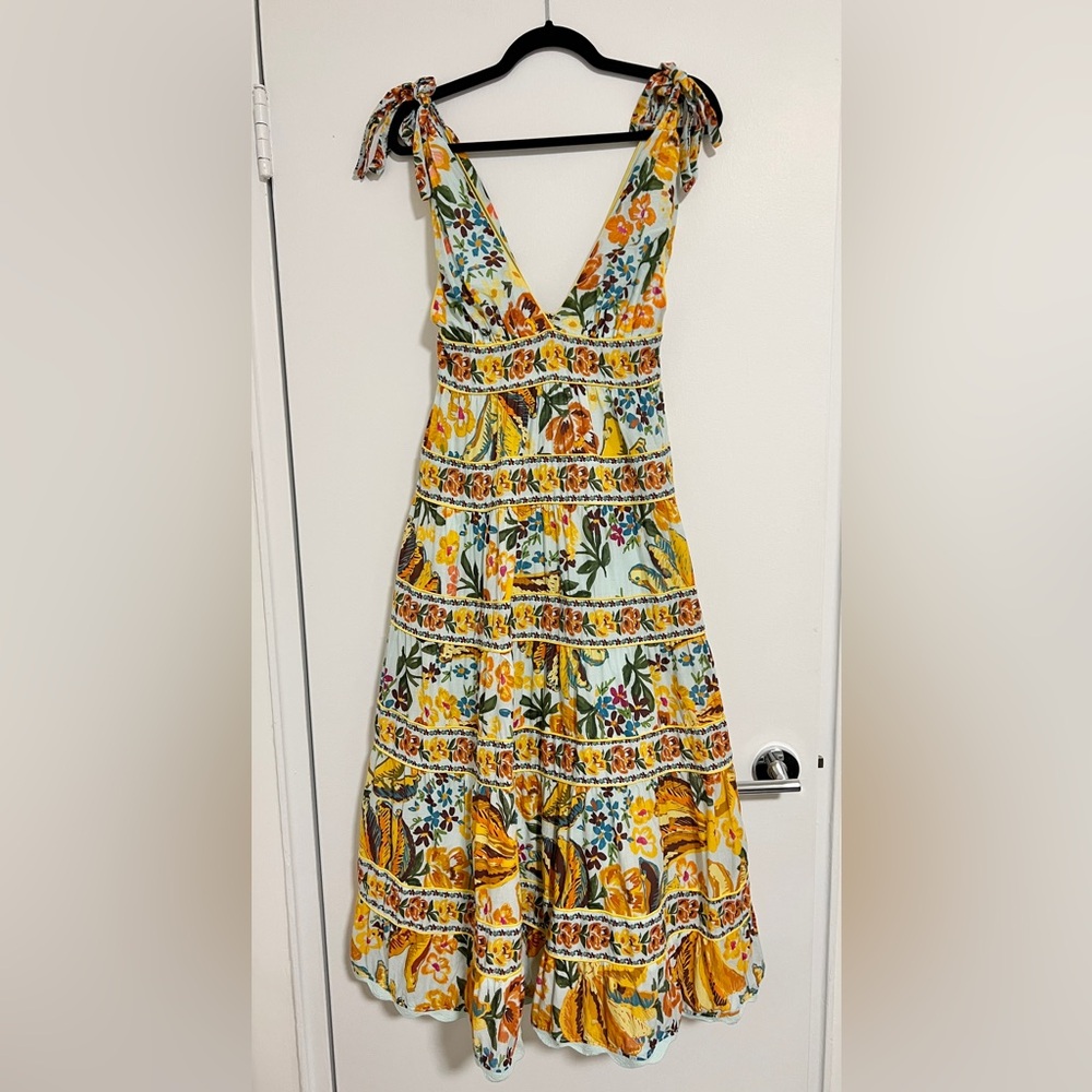 Farm Rio Blue Spring Bananas Midi Dress
